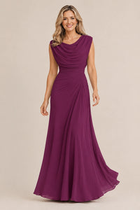 Cowl Neck Ruched Chiffon Mother of the Bride Dress