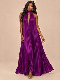 Rust Orange Pleated Halter Neck Maxi Dress