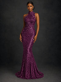 Sparkly Sequin High Neck Mermaid Prom Dress