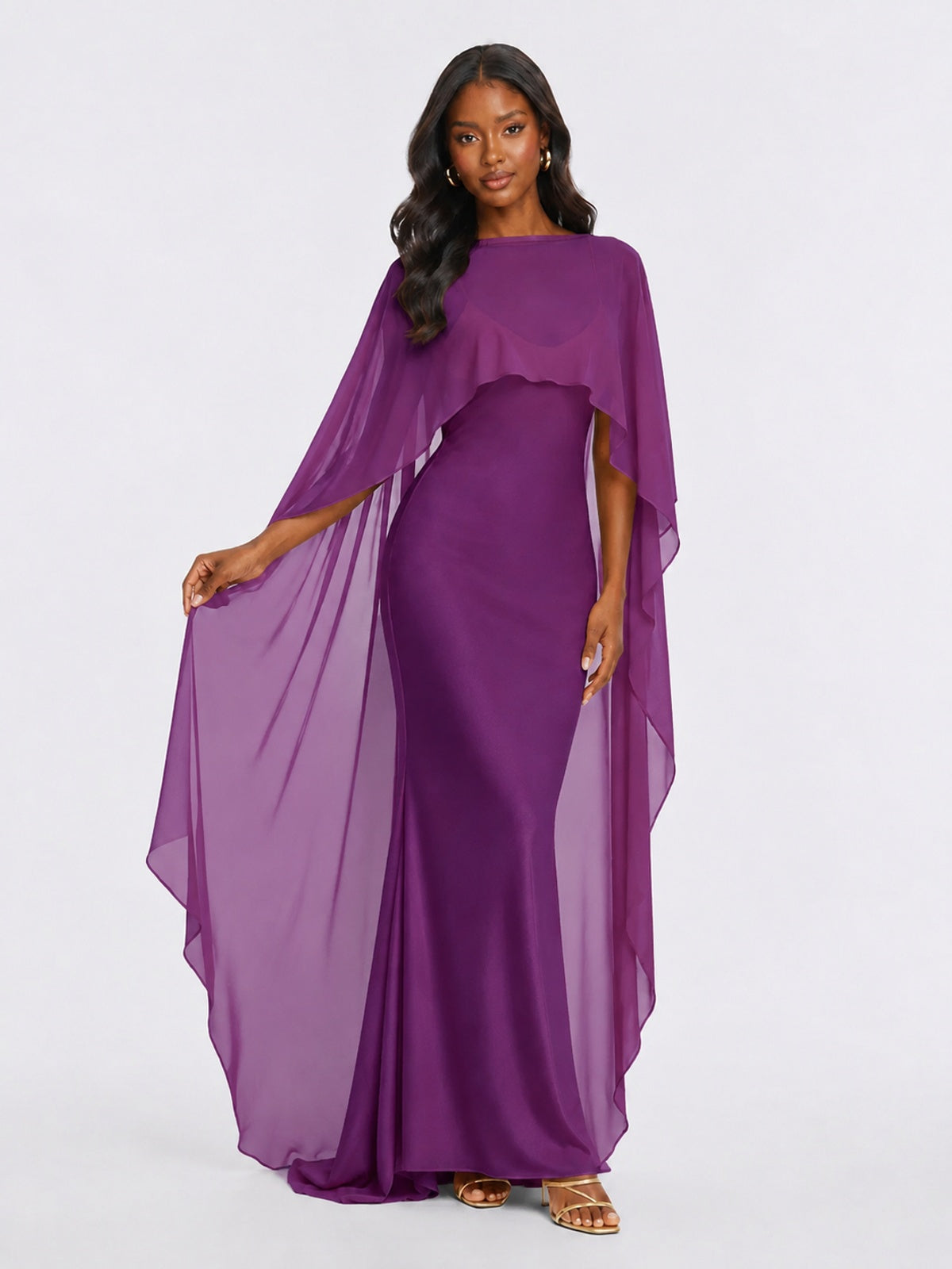 Satin Cape Prom Dresses Meramid Maxi Dress