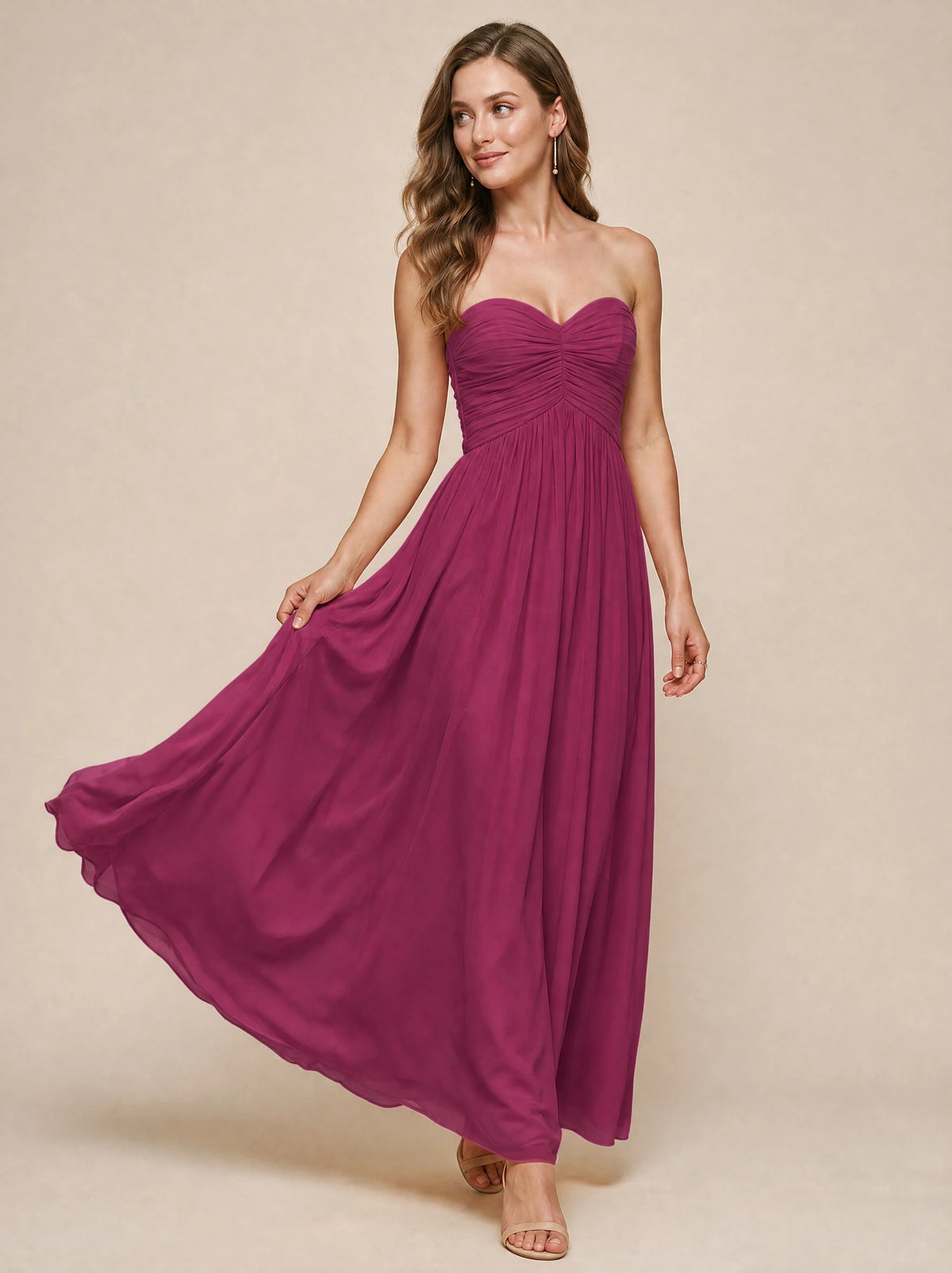 Strapless Pleated Chiffon A-Line Bridesmaid Dress