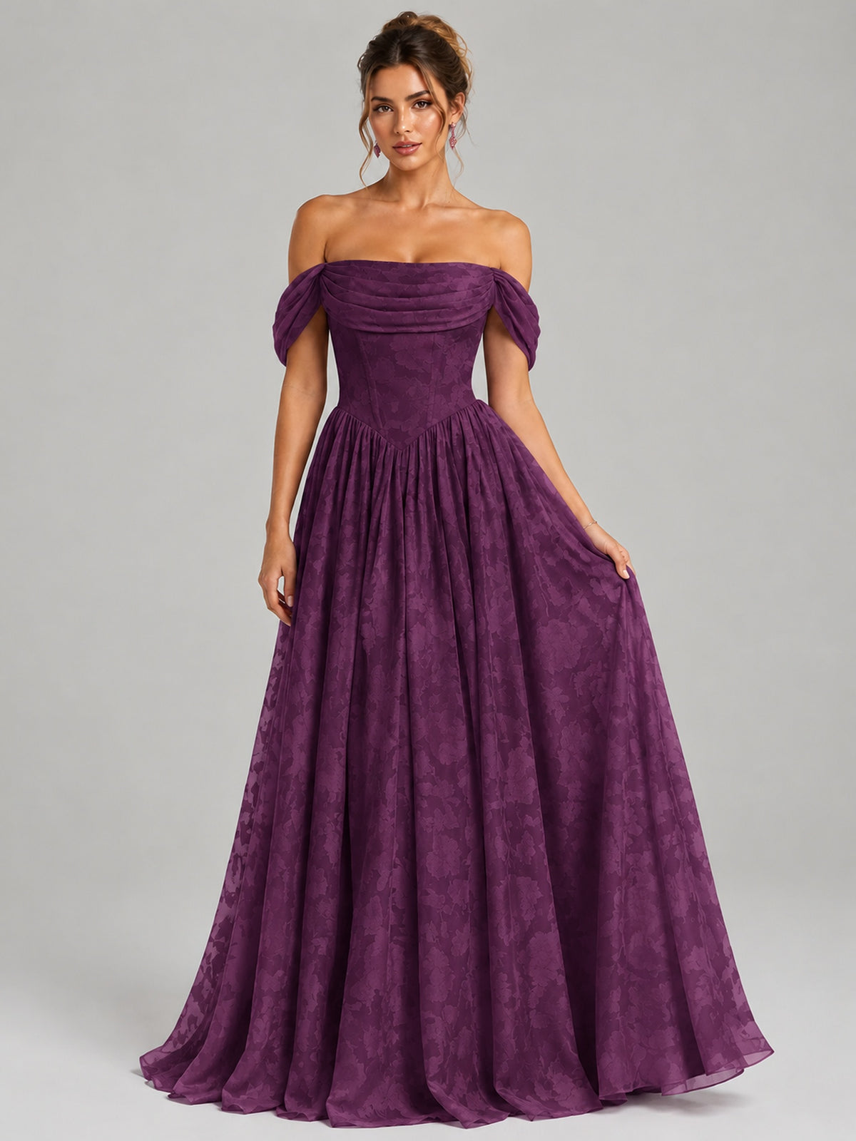 Off Shoulder Jacquard A-Line Maxi Dress