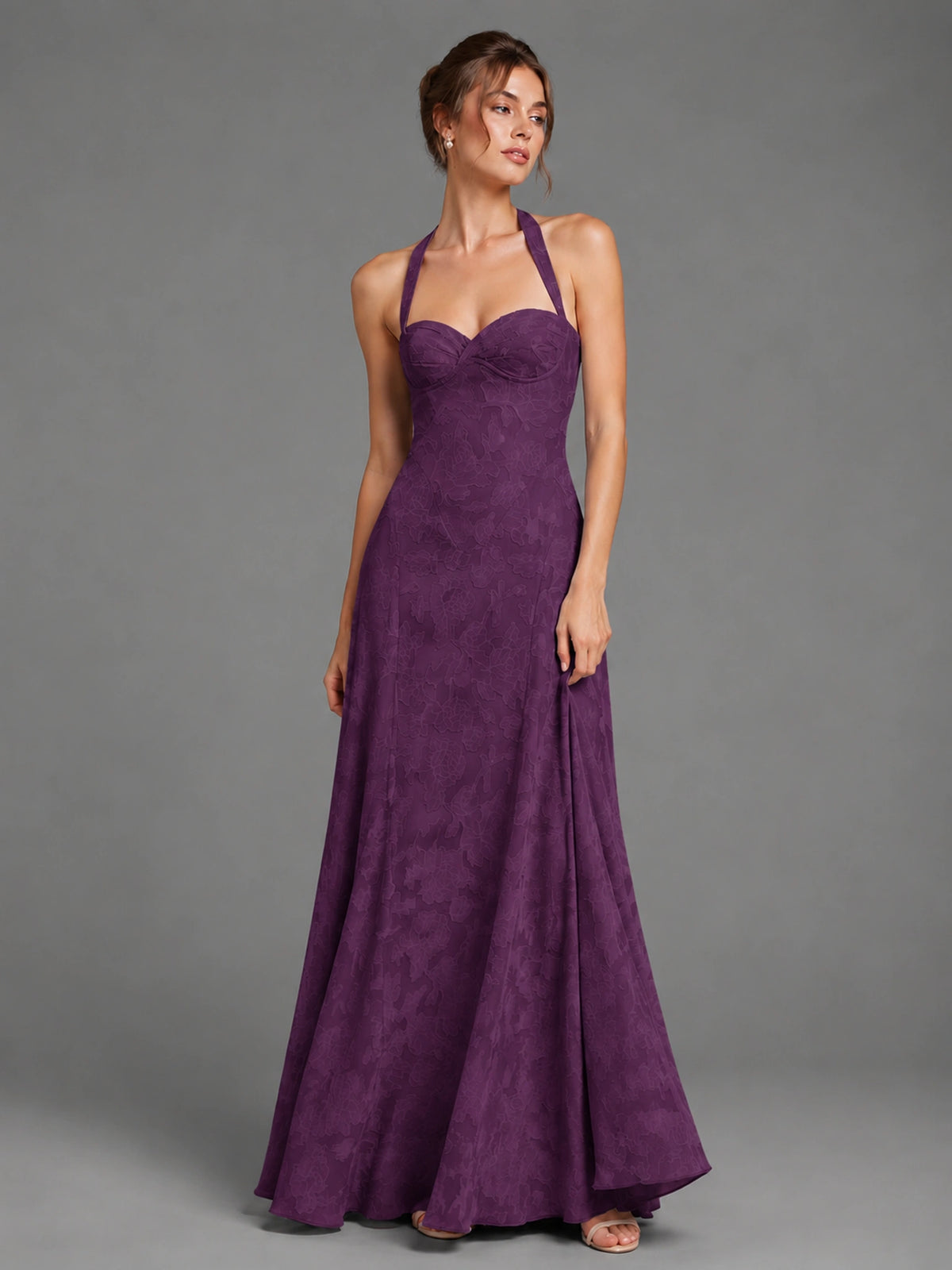 A-Line Halter Floral Chiffon Maxi Dress