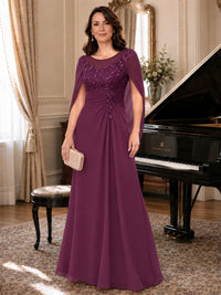 Elegant Applique Chiffon Mother of the Bride Dress with Cape Sleeves
