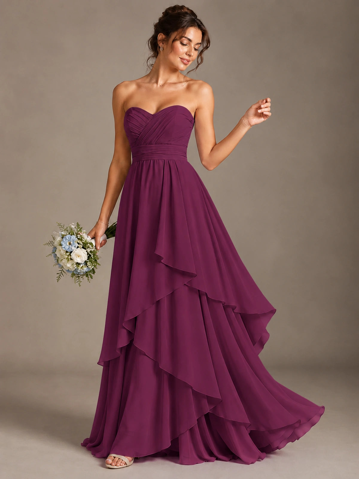 Strapless Ruffle A-Line Maxi Dress