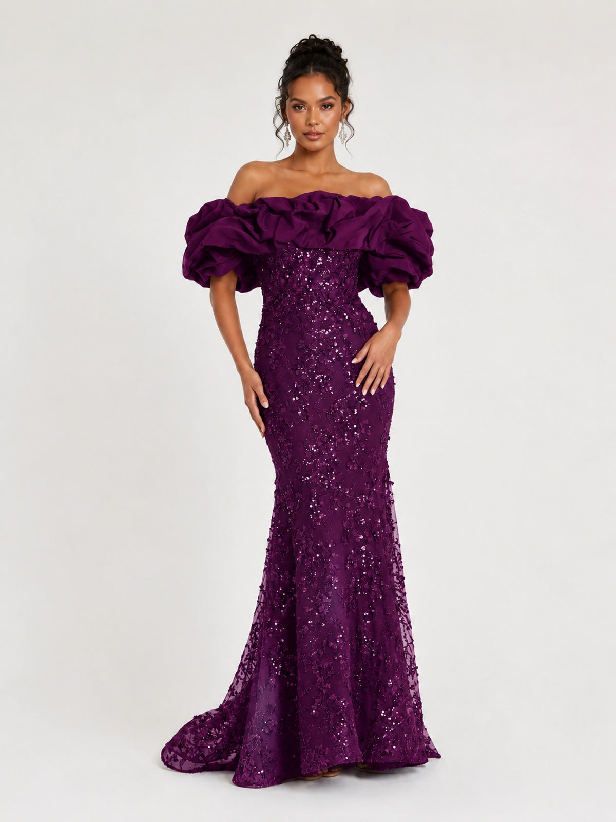 Sequin Off-Shoulder Ruffle Mermaid Prom Dress