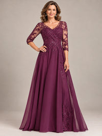 Sequin Lace A-Line Mother of the Bride Dress with 3/4 Sleeves