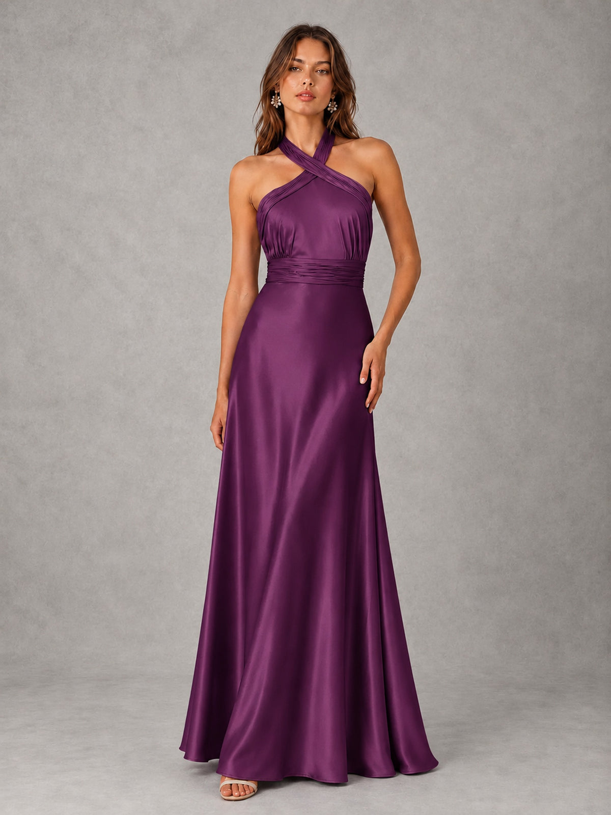 Sage Green Satin A-Line Bridesmaid Dress with Halter Neck
