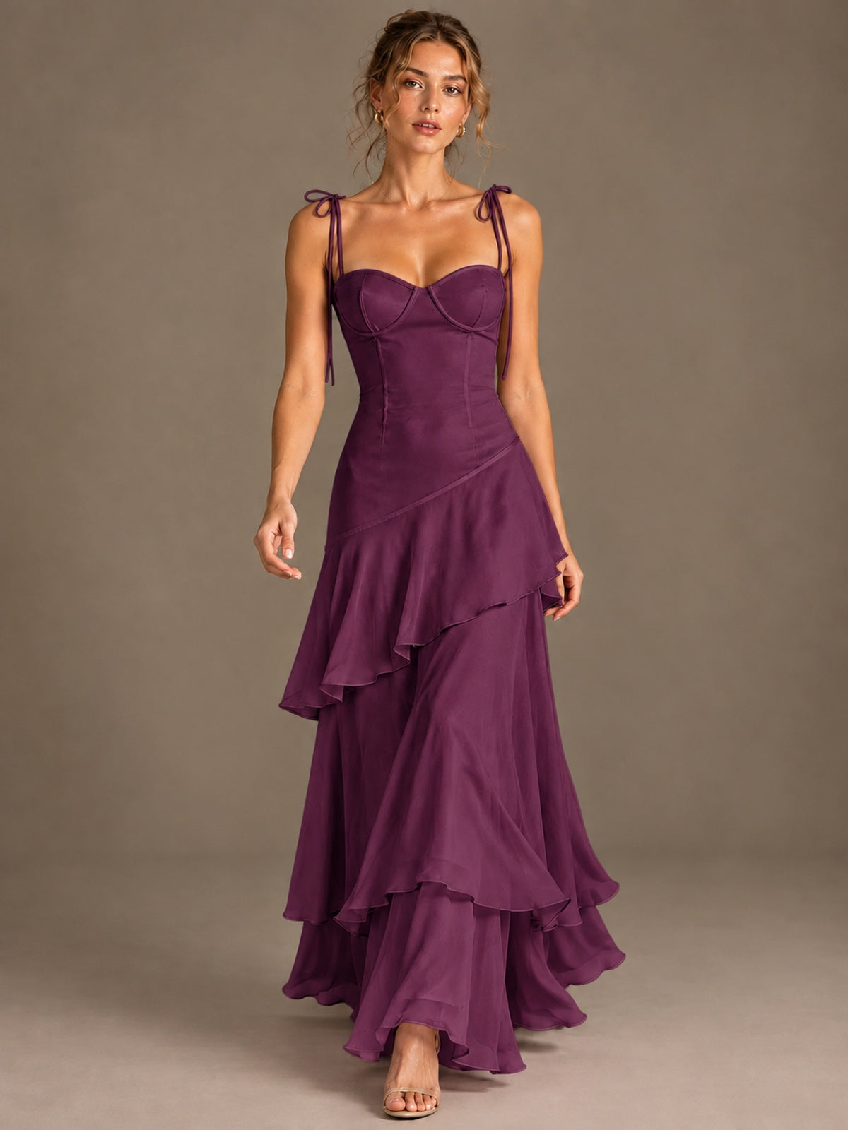 Spaghetti Strap Tiered Ruffles Chiffon Prom Dress