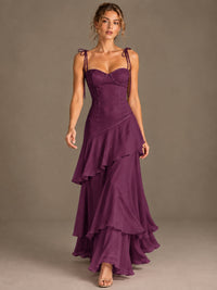 Spaghetti Strap Tiered Ruffles Chiffon Prom Dress