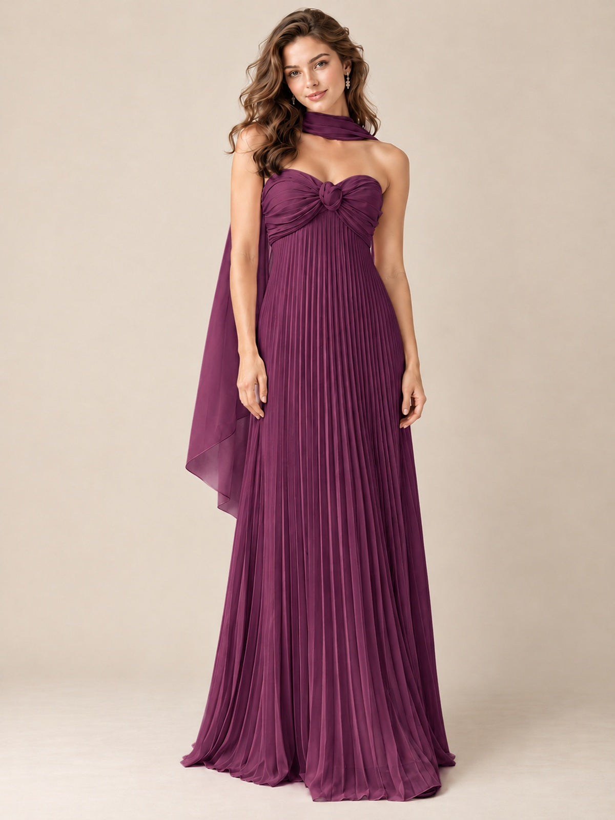 Sweetheart Neckline Pleated Prom Dress Strapless A-line Formal Dress with Flowy Scarf