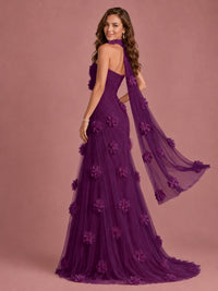 Blush Pink Strapless Sweetheart 3D Floral Tulle Mermaid Prom Dress