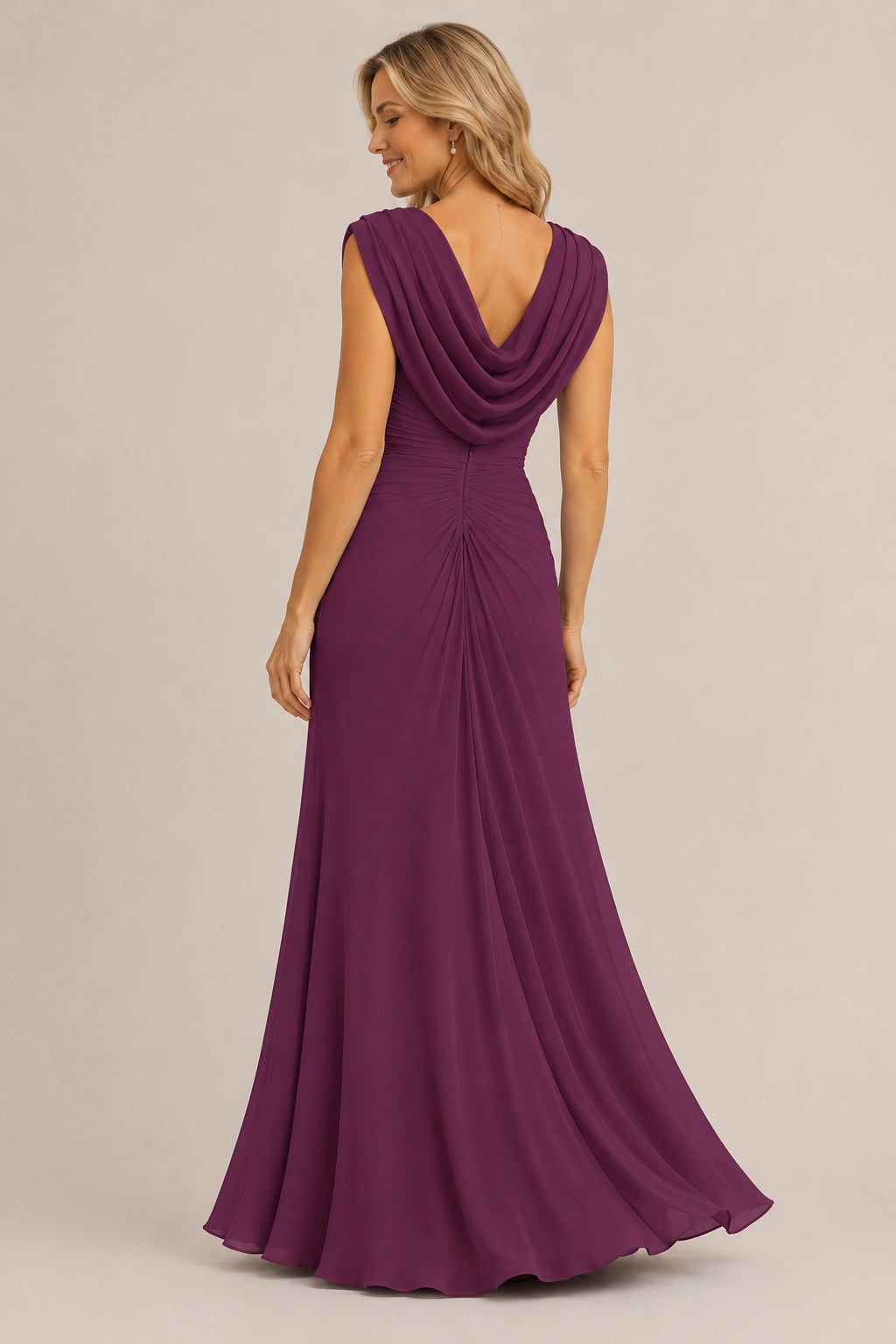 Cowl Neck Ruched Chiffon Mother of the Bride Dress