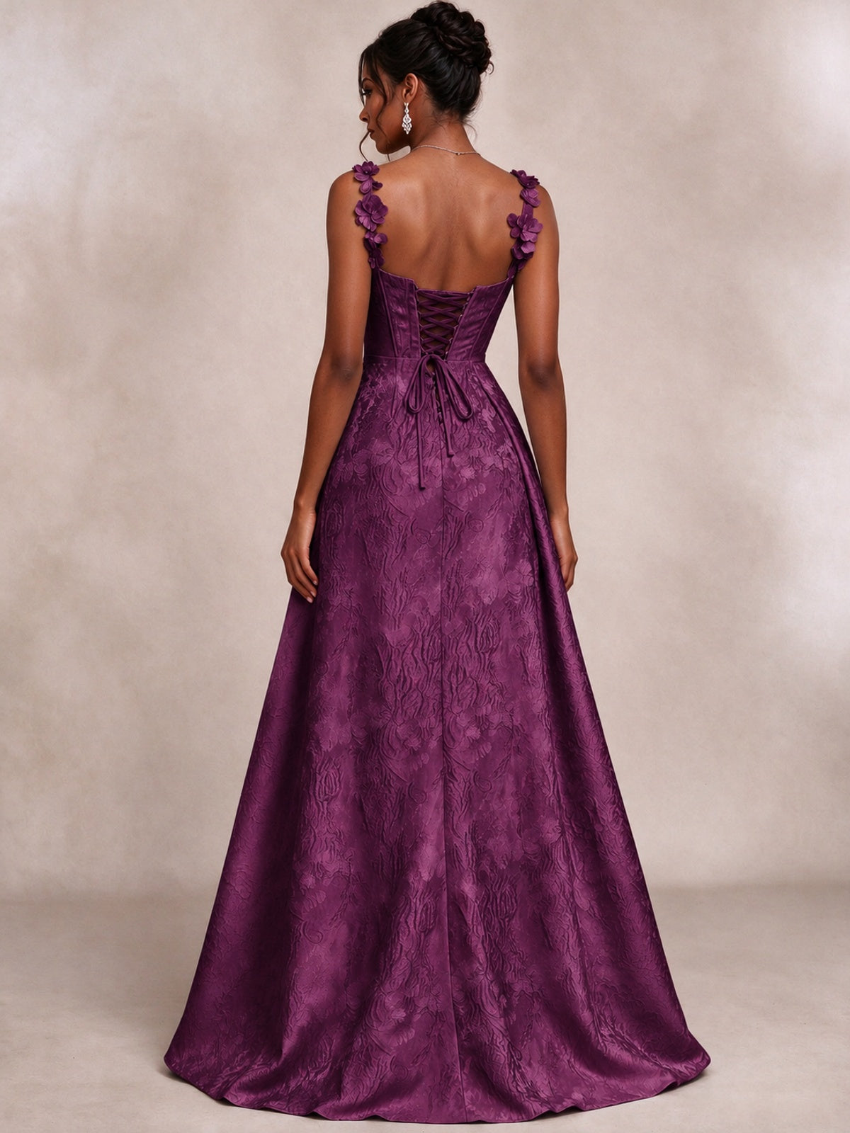 Light Blue 3D Floral Jacquard Prom Dress with Detachable Overskirt Corset Gown