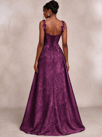 Light Blue 3D Floral Jacquard Prom Dress with Detachable Overskirt Corset Gown
