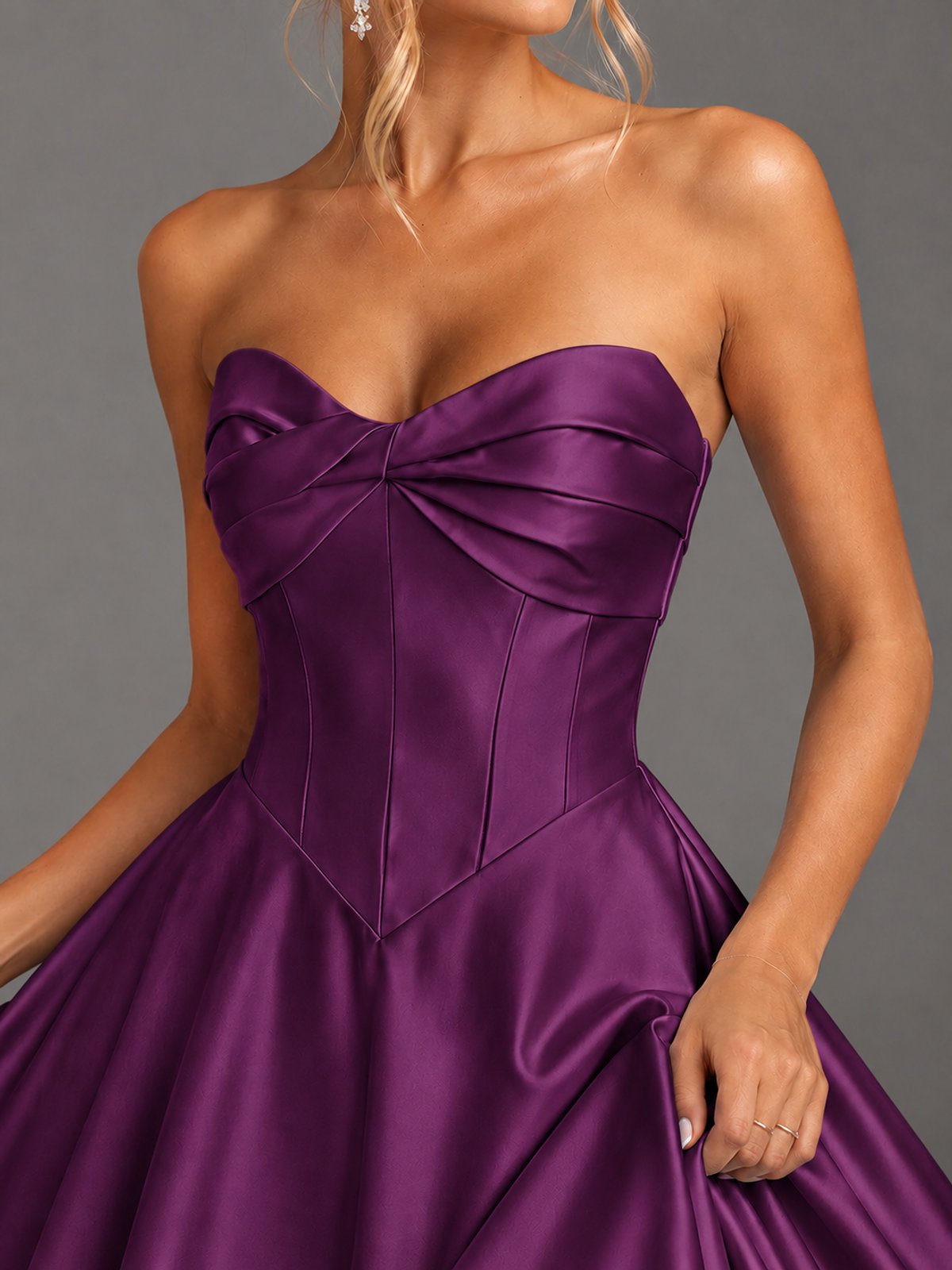 Sweetheart Neck Strapless Satin A-Line Prom Dress