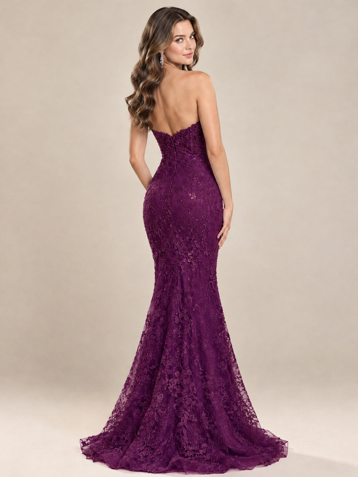 Strapless Corset Mermaid Prom Dress with Floral Lace Appliqué