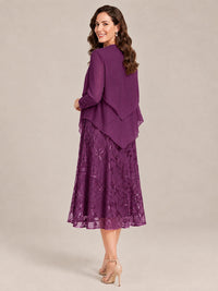 Tea Length Sequin Lace Mother of the Bride Dress with Chiffon Jacket