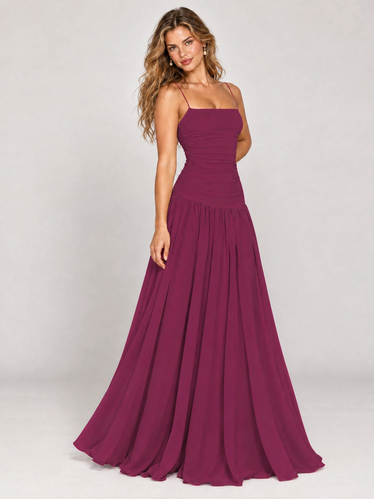 Butter Yellow Ruched Spaghetti Strap Drop-Waist Prom Dress