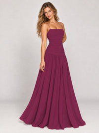 Butter Yellow Ruched Spaghetti Strap Drop-Waist Prom Dress
