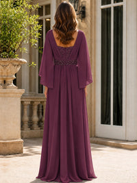 Elegant V-Neck Sequined Chiffon Mother of the Bride Dress with Flutter Sleeves