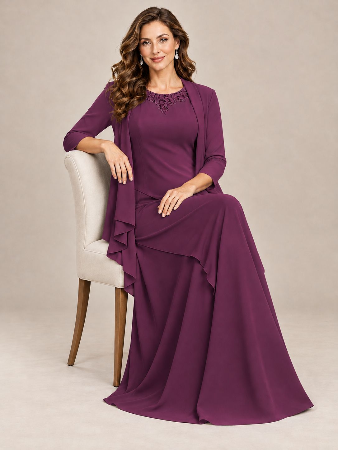 Dusty Blue Two-Piece Chiffon Mother of the Bride Dress with Jacket