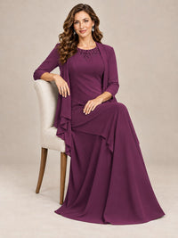 Dusty Blue Two-Piece Chiffon Mother of the Bride Dress with Jacket