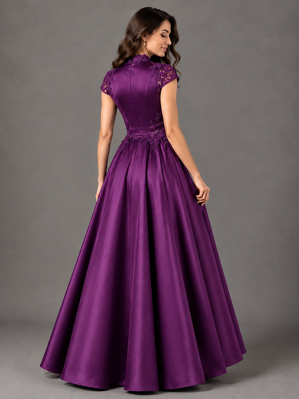 Lace Appliqué A-Line Satin Maxi Dress