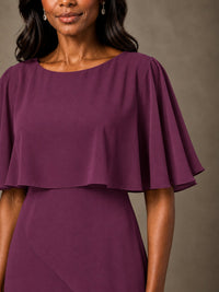 Taupe Chiffon A-Line Mother of the Bride Dress with Cape Sleeves