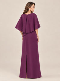 Cape Sleeve Mother of the Bride Dress with Asymmetrical Overlay