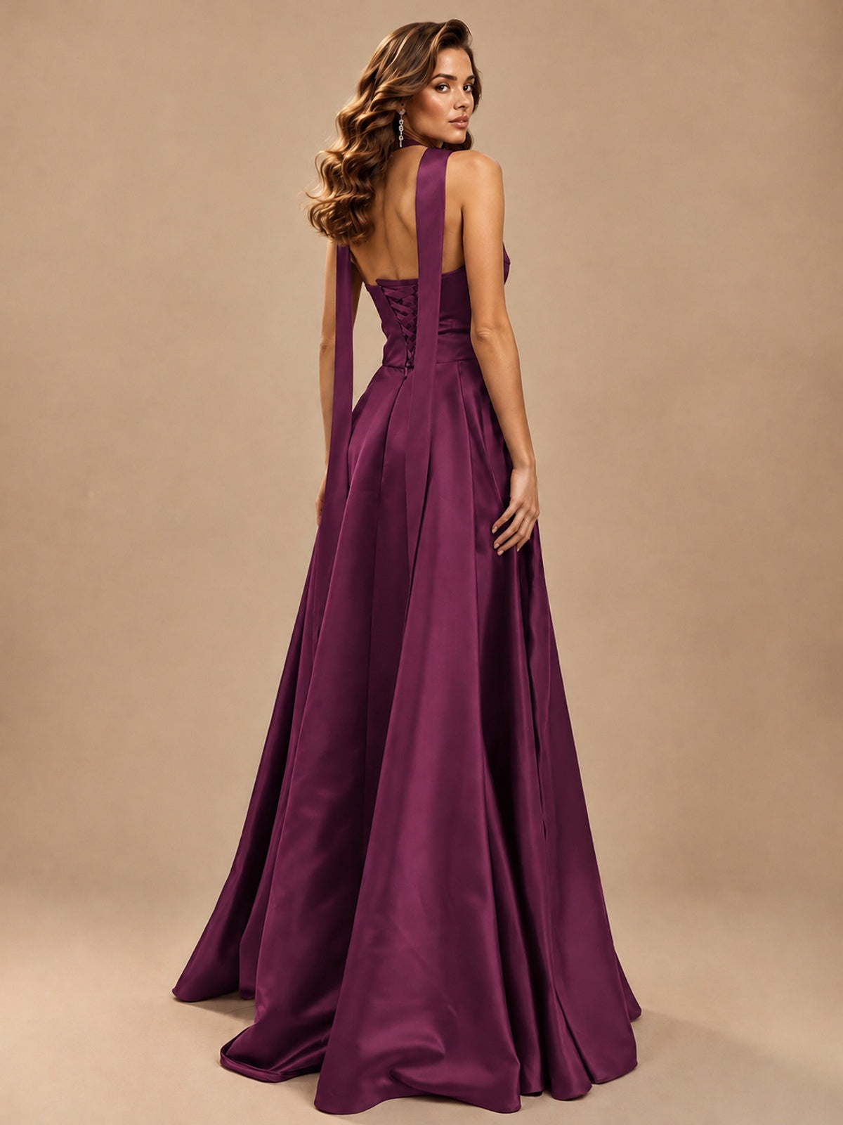 Strapless Prom Dress Side High Slit A-line Formal Dress with Scarf