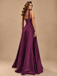 Strapless Prom Dress Side High Slit A-line Formal Dress with Scarf