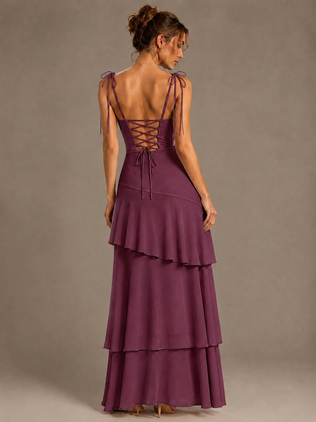 Spaghetti Strap Tiered Ruffles Chiffon Prom Dress
