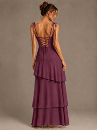 Spaghetti Strap Tiered Ruffles Chiffon Prom Dress
