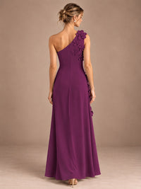 Sage Green One Shoulder Satin Formal Maxi Dress with 3D Floral