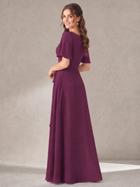 Scoop Neck A-line Chiffon Bridesmaid Dress with Flutter Sleeve & Belt