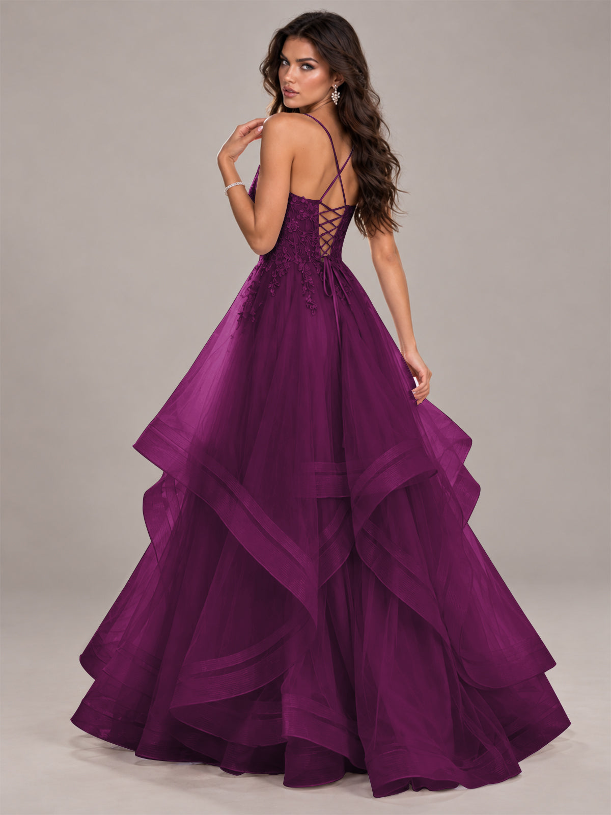 Lace Corset Ball Gown Prom Dress with Cascading Tulle Ruffles
