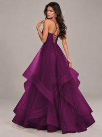 Lace Corset Ball Gown Prom Dress with Cascading Tulle Ruffles