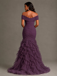 Pink Off-the-Shoulder Mermaid Prom Dress with Ruffles 3D Flowers