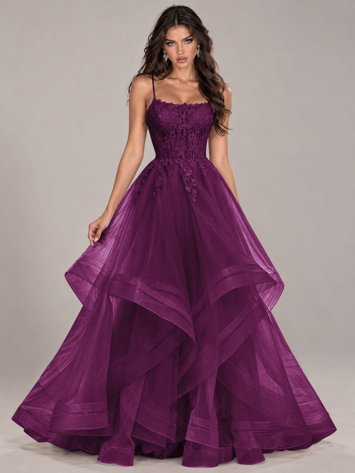 Lace Corset Ball Gown Prom Dress with Cascading Tulle Ruffles