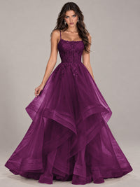 Lace Corset Ball Gown Prom Dress with Cascading Tulle Ruffles