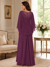 Elegant Chiffon Mother of the Bride Dress with Lace Applique and Cape Sleeves