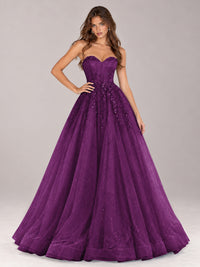 Strapless Sweetheart Beaded Corset Glitter Tulle Ball Gown Prom Dress