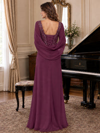 Elegant Applique Chiffon Mother of the Bride Dress with Cape Sleeves