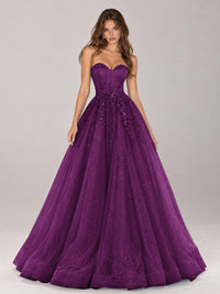 Strapless Sweetheart Beaded Corset Glitter Tulle Ball Gown Prom Dress