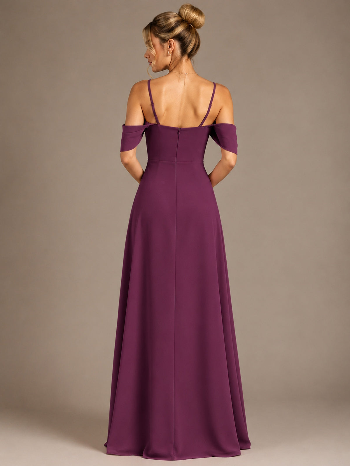 Spaghetti Strap Chiffon Bridesmaid Dress with Ruffles Slit