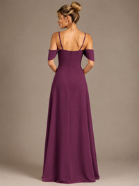 Spaghetti Strap Chiffon Bridesmaid Dress with Ruffles Slit