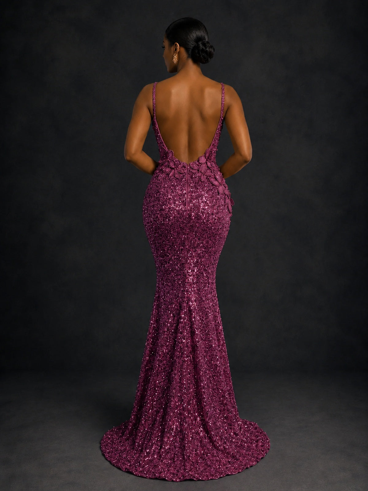 Sequin Mermaid Prom Dress with Floral Applique