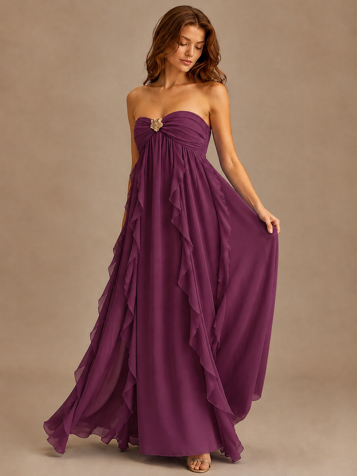 Srapless Sweetheart Chiffon Prom Dress Ruffle Formal Evening Gown