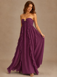 Srapless Sweetheart Chiffon Prom Dress Ruffle Formal Evening Gown